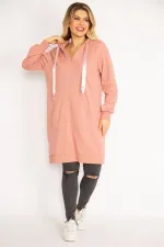 Women's Pink Hooded Kangaroo Pocket Sweatshirt 65N35092