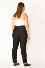 Kadın Siyah Süs Cep Ve Yanları Lak Baskı Beli Lastikli Dalgıç Kumaş Likralı Pantolon 65N27814