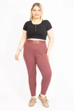 Kadın Büyük Beden Pamuklu Kumaş Kendinden Çizgili Paça Ribana Ve Bel Lastikli Eşofman Alt 65N35591