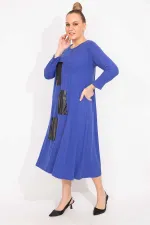 Kadın Antrasit Suni Deri Garnili Uzun Kollu Elbise 65N35528