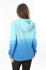 Kadın Büyük Beden Renkli İki İplik Sim Ve Ön Baskı Detaylı Kapşonlu Sweatshirt 65N37162