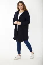 Kadın Büyük Beden Gri Kup Ve Vep Detaylı Kapşonlu Hırka 65N37183