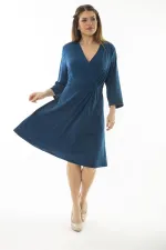 Kadın Büyük Beden Mor Anvelop Yakalı Kapri Kollu Elbise 65N37067