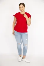 Kadın Bordo Büyük Beden Omuz Bağcıklı Polyester Kumaş Bluz