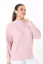 Kadın Büyük Beden Bebe Mavisi Yün Viskon Kumaş Yarasa Kollu Bluz 65N37703