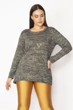 Kadın Füme Taş Detaylı Kırçıllı Bluz 65N29600