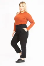 Kadın Siyah Yüksek Bel Takma Cepli Kot Pantolon 65N35549