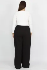 Kadın Siyah Büyük Beden Pamuklu Kumaş Yan Cepli Eşofman Alt 65N35693