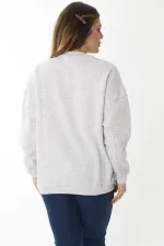 Women's Plus Size Gray Embroidered Inside Swatshirt 65N37008