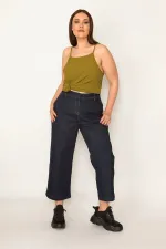 KADIN LACİVERT KLASİK KESİM YAN CEPLİ GENEİŞ PAÇALI BİLEK BOY KOT PANTOLON