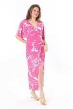 Kadın Büyük Beden Pembe Anvelop Yakalı Elbise 65N37969