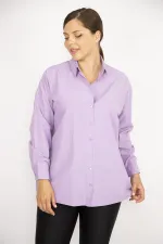 Kadın Büyük Beden Lila Ön Düğmeli Uzun Kollu Gömlek 65N36800