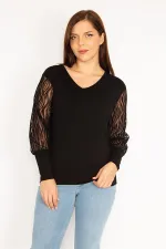 Kadın Siyah Flok Detaylı Bluz 65N35329