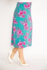 Kadın Yeşil Beli Lastikli Likralı Viskon Etek 65N34675