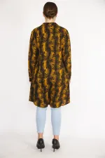 Kadın Büyük Beden Hardal Ön Düğmeli Uzun Kollu Gömlek