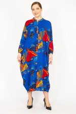 Kadın Fujya Büyük Beden Dokuma Viskon Kumaş Ön Boy Düğmeli Elbise