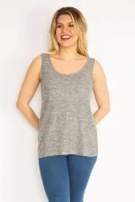 Kadın Gri Yün Viskon Kolsuz Bluz 65N35189