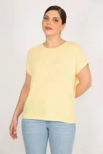 Kadın Sarı Büyük Beden Bisiklet Yakalı Düşük Kollu Bluz