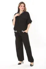 Kadın Büyük Beden Nar Ön Fermuarlı Ribanalı Tunik Ve Pantolon İkili Takım 65N37877