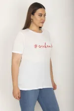 Kadın Beyaz Önü Nakış Yazılı Kısa Kollu Bluz 65N27042