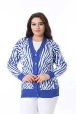 Kadın Büyük Beden Saks Ön Düğmeli Triko Hırka 65N38566