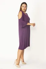 Kadın Haki Omuz Dekolteli Göğüs Büzgü Ve Kol Volan Detaylı Viskon Elbise 65N27447