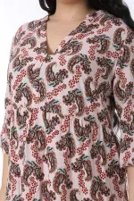 Kadın Büyük Beden Renkli V Yakalı Katlı Elbise 65N38583