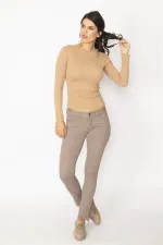 KADIN VİZON 5 CEP CEP AĞZI KALP FİGÜR NAKIŞLI GABARDİN KUMAŞ PANTOLON