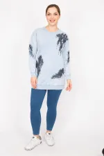 Kadın Mavi Büyük Beden Payet Detaylı Sweatshirt