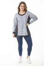 Kadın Büyük Beden Lacivert Süs Düğme Ve Kup Detaylı Sweatshirt 65N37121