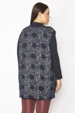 Kadın Lacivert Jakar Desenli Ön Çıtçıt Düğmeli Cepli Yelek 65N29626