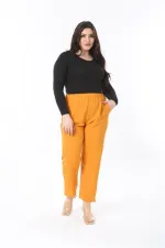 Kadın Büyük Beden Oranj Beli Lastikli Yan Cepli Pantolon 65N38929