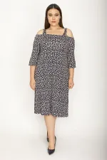 Kadın Lacivert Askılı Omuz Dekolteli Kol Ağzı Volanlı Viskon Elbise 65N26348