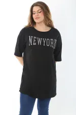 Kadın Büyük Beden Siyah Taş Ve Sim Detaylı Yan Yırtmaçlı Bluz 65N37466