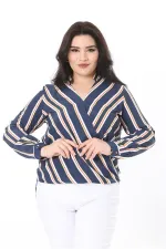 Kadın Büyük Beden Bej Dokuma Viskon Kumaş Kapalı Anvelop Bluz 65N37614