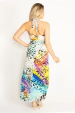 Kadın Renkli Straplez Renkli Uzun Elbise 65N34443