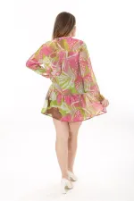 Kadın Büyük Beden Renkli Ön Pat Düğmeli Astarlı Şifon Tunik 65N37620