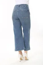 Kadın Büyük Beden Mavi Yüksek Bel 4 Cepli Likralı Kot Pantolon 65N37923