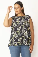 Kadın Lacivert Omuz Ve Arka Robası Dantel Detaylı Viskon Bluz 65N28151