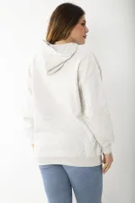 Kadın Büyük Beden Gri İçi Şardonlu Nakış Ve Kapşon Detaylı Sweatshirt 65N37208