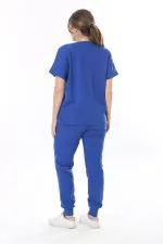 Kadın Büyük Beden Saks Taş Detaylı Kısa Kollu Sweatshirt Pantolon Takım 65N37702