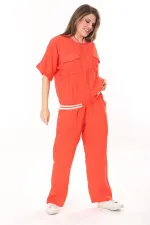 Kadın Büyük Beden Nar Ön Fermuarlı Ribanalı Tunik Ve Pantolon İkili Takım 65N37877