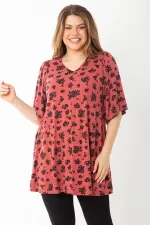 Kadın Büyük Beden Oranj Önü A Pileli V Yakalı Bluz 65N37663