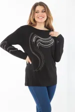 Kadın Büyük Beden Siyah Kol Ve Önü Taş Detaylı Bluz 65N37325