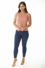 Kadın Büyük Beden Somon Ön Dantelli İçi Viskon Bluz 65N36941