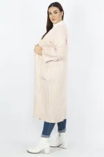 Kadın Pudra Cep Detaylı Çizgili Kap 65N33162