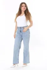 Kadın Büyük Beden Mavi Ön Fermuarlı Arka Cepli Yıkama Efektli Kot Pantolon 65N37831