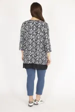 Kadın Lacivert Büyük Beden Etek Ucu Şifon Garnili Tunik