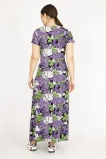 Kadın Mor Büyük Beden Anvelop Yakalı Renkli Uzun Elbise