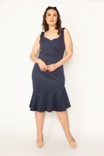 Jupe à volants bleu marine pour femme, bretelles épaisses dans le dos, fermeture éclair dissimulée